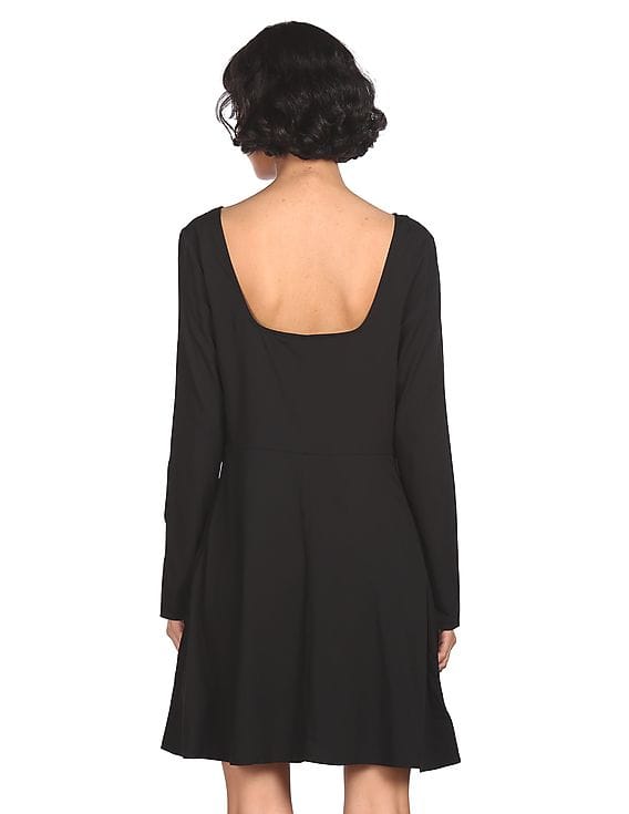 blue black gold white dress Black Long Sleeve A-Line Penni Mini Dress main image 0