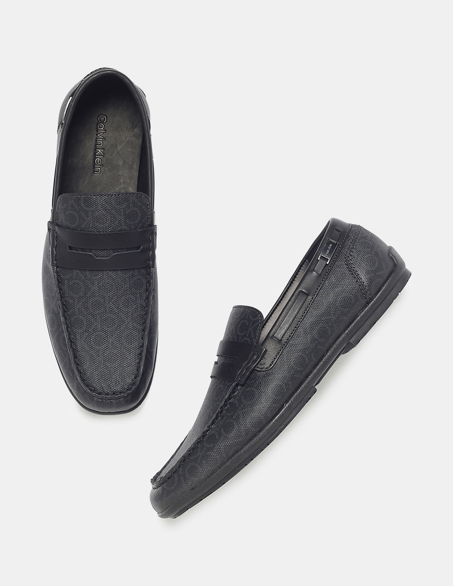 Calvin Klein Men Black Monogram Leather Loafers