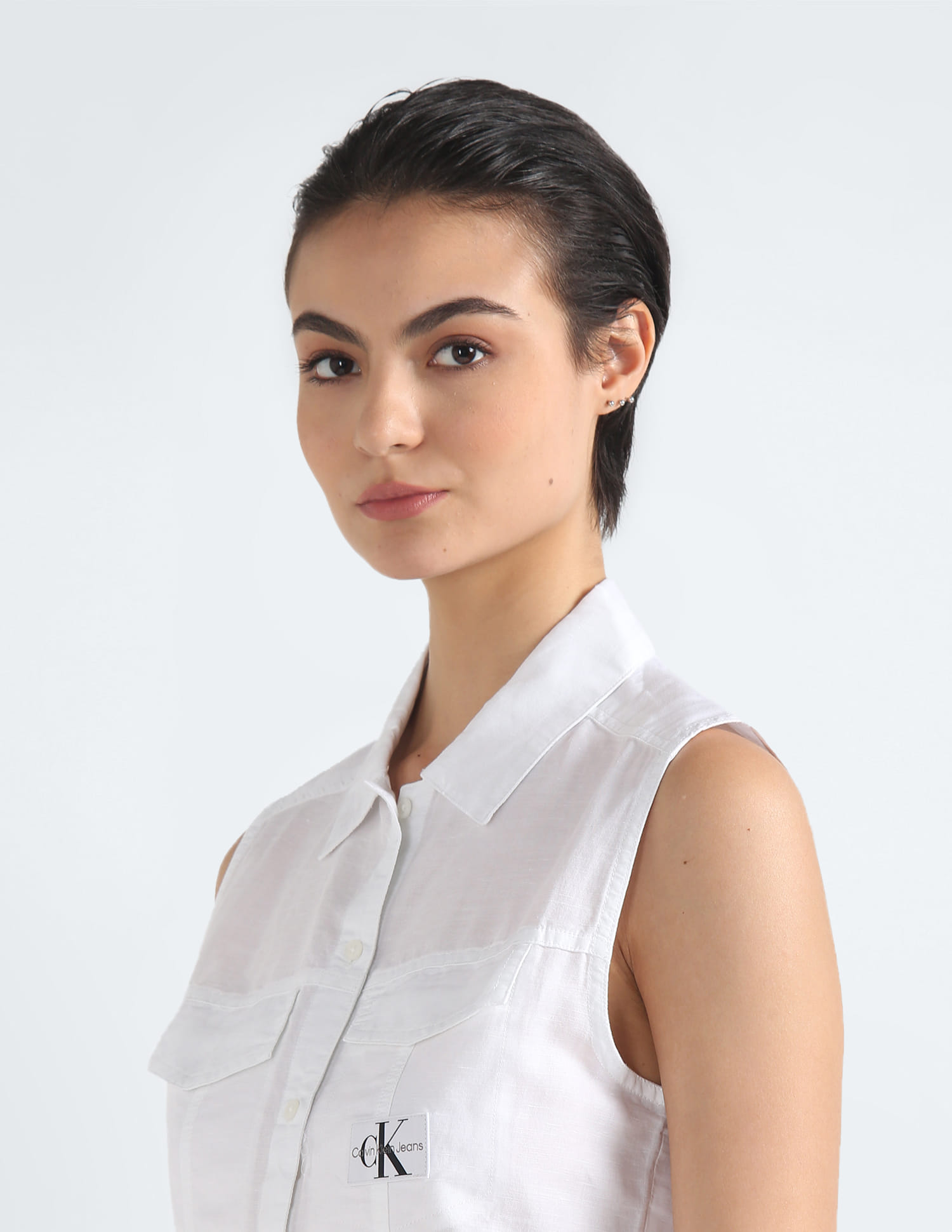 knee length dresses for ladies CALVIN KLEIN Womens White Linen Blend Button Front Midi Shirt Dress Size 4