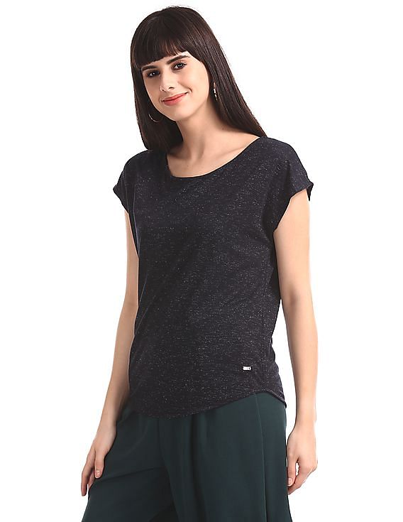 U.S. Polo Assn. Women Boat Neck Metallic Knit Top