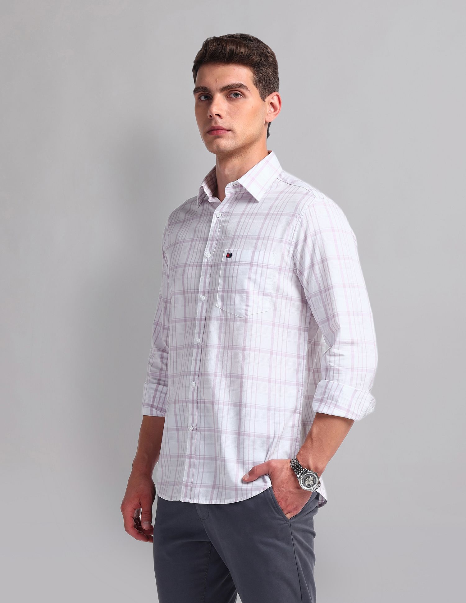 AD by Arvind Plaid Check Cotton Shirt