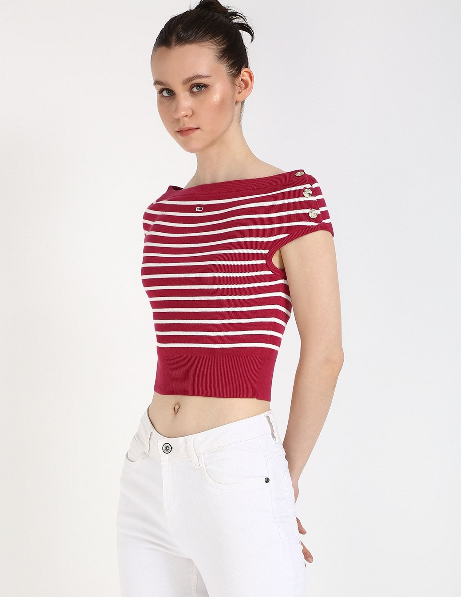 Tommy Hilfiger Slim-Fit Cotton Boat Neck Crop Top