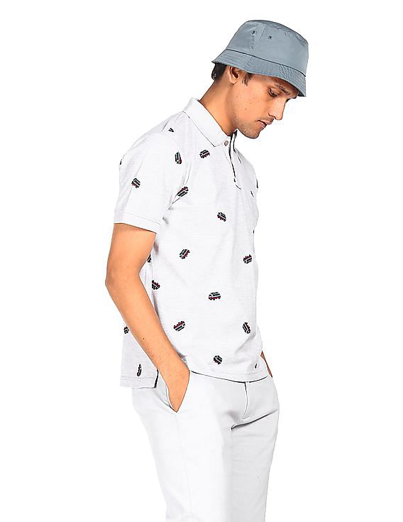Aeropostale Men Off White Short Sleeve Printed Polo Shirt