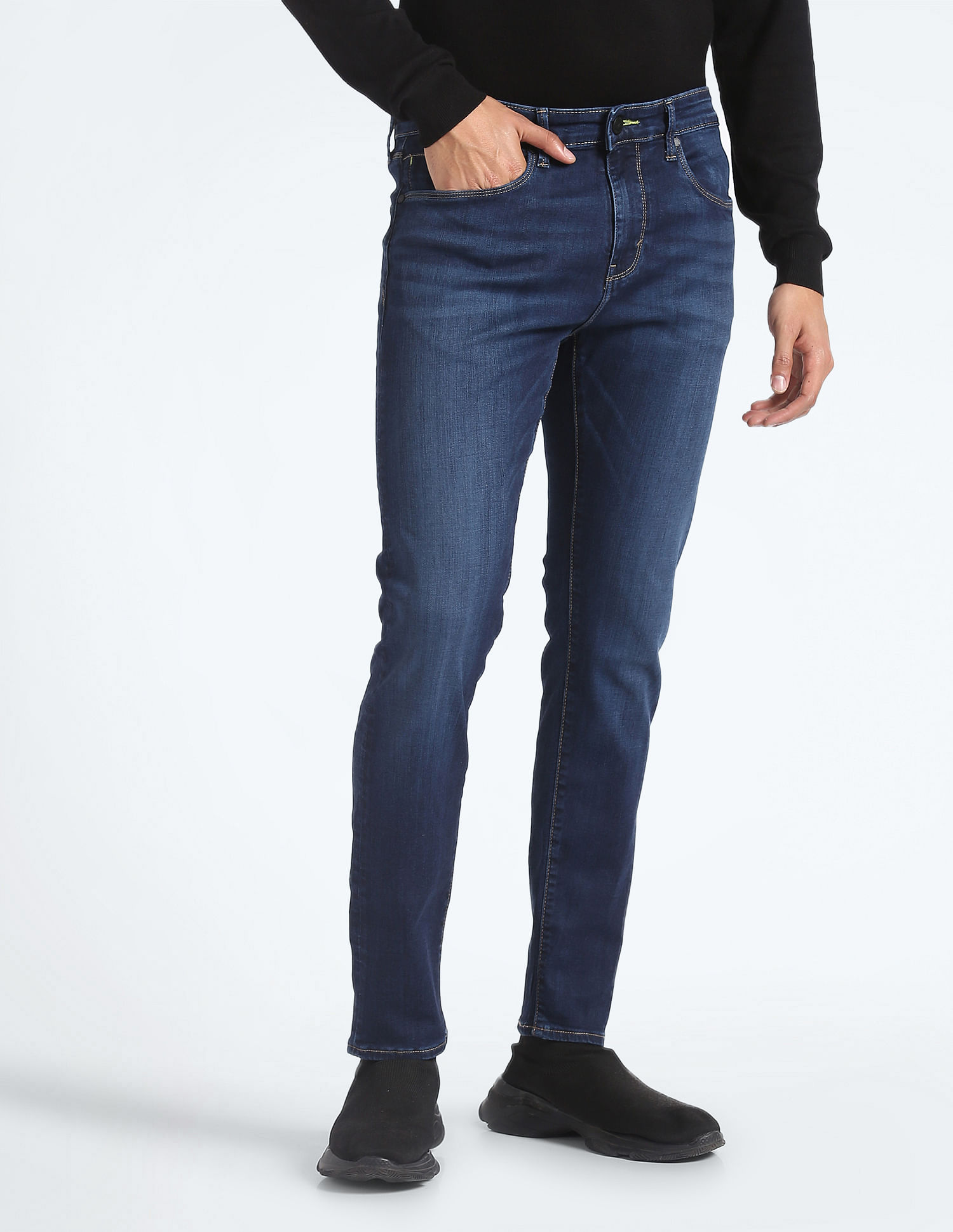 Flying Machine Slash Slim Tapered Fit Jeans