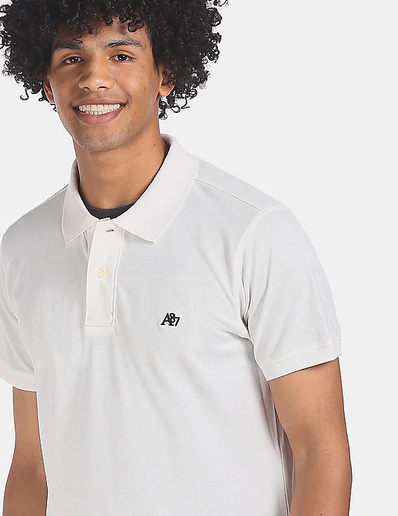 Buy Aeropostale Men Off White Ribbed Collar Solid Pique Polo Shirt NNNOW