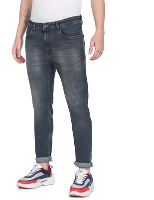 Flying Machine Mid Rise Slash Slim Tapered Fit Stone Wash Jeans