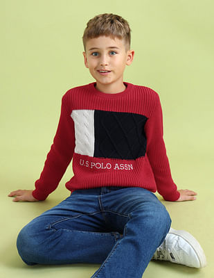 U S Polo Assn Kids Boys Printed Regular Fit Sweater