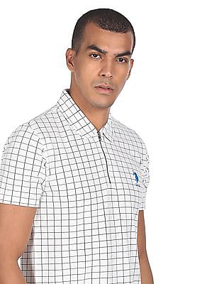 U S Polo Assn Men White Short Zipper Check Polo Shirt