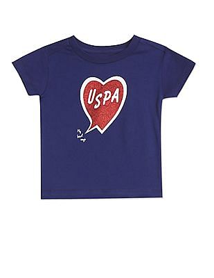 U S Polo Assn Kids Girls Blue Crew Neck Brand Print T-Shirt