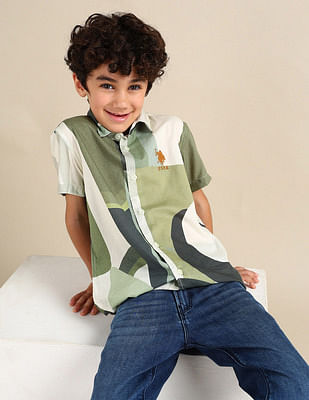 U S Polo Assn Kids Boys Regular Fit Abstract Printed Shirt