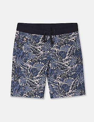 U S Polo Assn Kids Boys Blue Tropical Print Woven Shorts