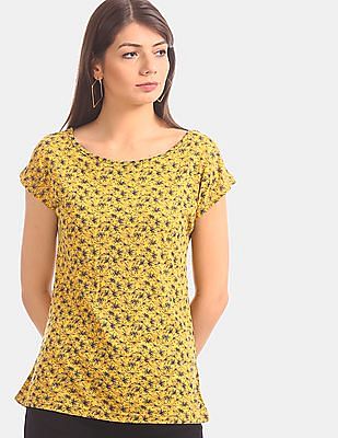 yellow floral print top