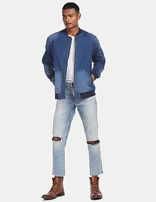 Buy Aeropostale Men Blue Stand Collar Stone Wash Denim Jacket