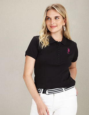 U S Polo Assn Women Cotton Solid Polo Shirt