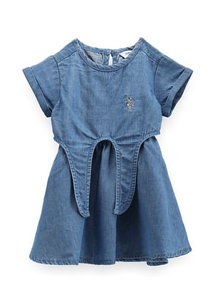 U S Polo Assn Kids Girls Chambray Cotton Dress