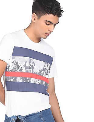 U S Polo Assn Men White Crew Neck Graphic Print T-Shirt