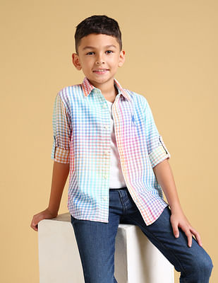 U S Polo Assn Kids Boys Regular Fit Windowpane Checks Shirt