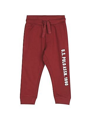 U S Polo Assn Kids Boys Dark Red Mid Rise Brand Print Joggers