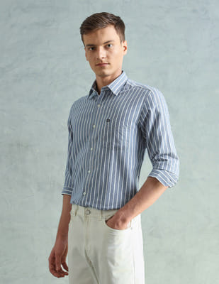 Buy Arrow Sport Self Design Vertical Striped Oxford Shirt - NNNOW.com