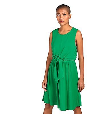 Tommy Hilfiger Women Green Knot Waist Solid Dress