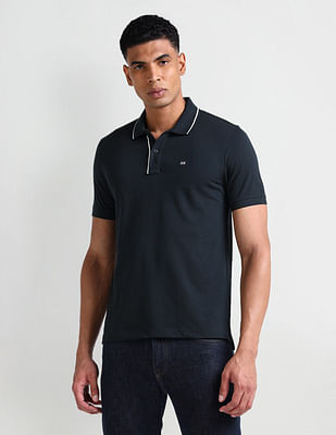 Arrow Sport Striped Collar Solid Polo Shirt