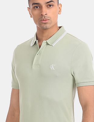 Buy Calvin Klein Men Light Green Slim Fit Essential Tipped Cotton Stretch  Polo Shirt 