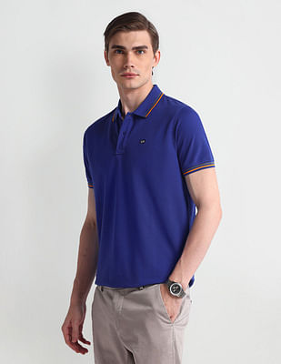 Arrow Sport Striped Collar Solid Polo Shirt