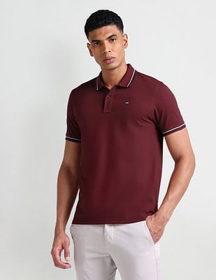 Arrow Sport Striped Collar Solid Polo Shirt