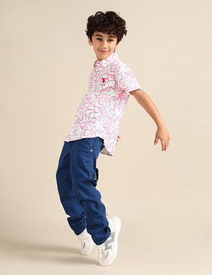 U S Polo Assn Kids Boys Regular Fit Abstract Printed Shirt