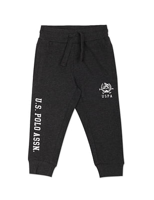 U S Polo Assn Kids Boys Grey Drawstring Waist Brand Print Joggers