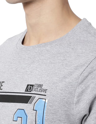 Buy AD by Arvind Crew Neck Typographic Print Cotton T-Shirt