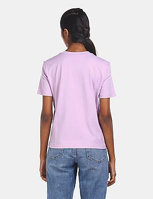 Buy Calvin Klein Women Lavender Round Neck Monogram Print T