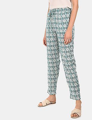 Buy Cherokee Women Teal Mid Rise Drawstring Waist Printed Pants Nnnow Com