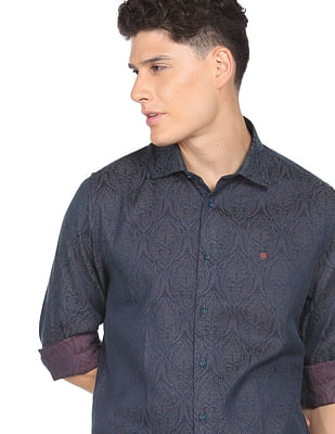 Ad By Arvind Cutaway Collar Motif Evening Shirt