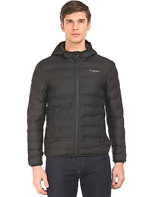 black polo puffer jacket with hood