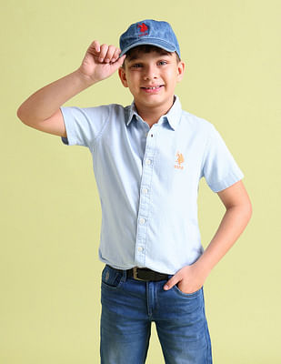 U S Polo Assn Kids Boys Short Sleeve Chambray Shirt