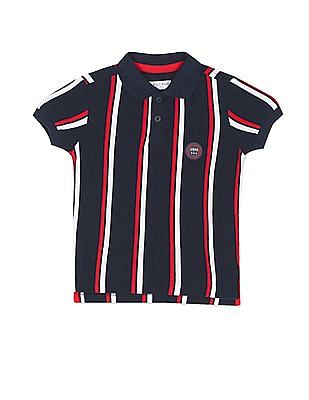 U S Polo Assn Kids Boys Navy Ribbed Collar Striped Polo Shirt