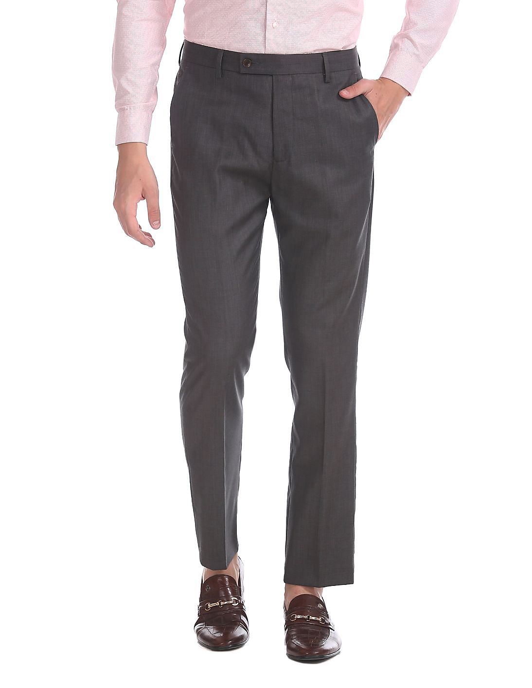 Buy Arrow Tapered Fit Solid Trousers - NNNOW.com