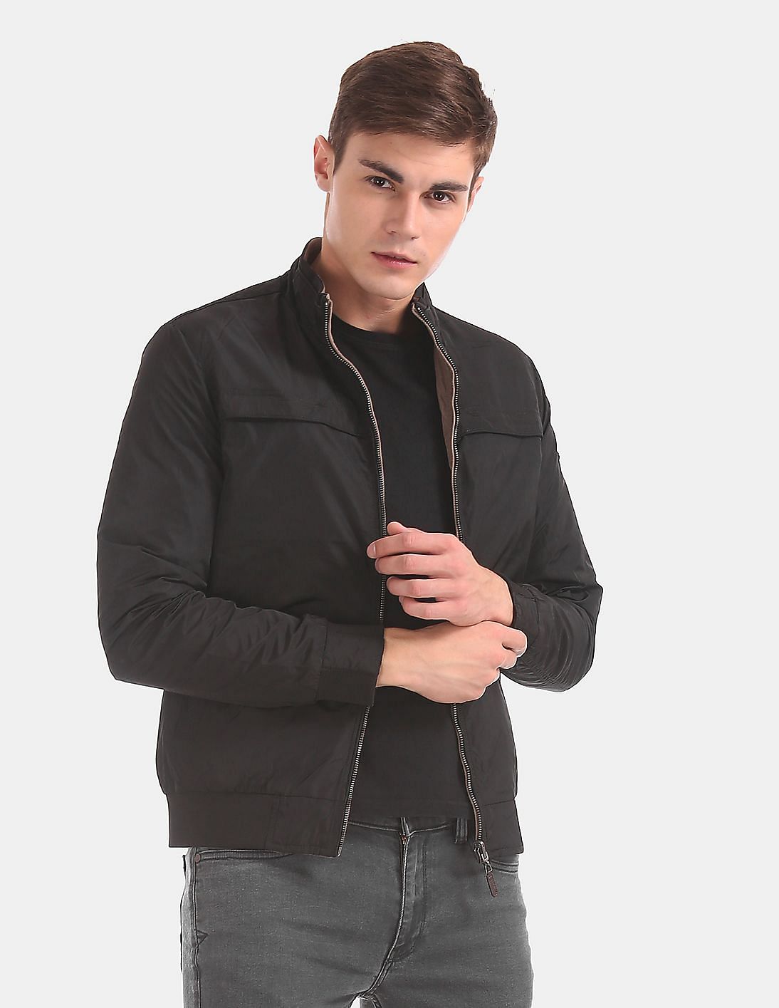 Buy Men Black High Neck Reversible Jacket online at NNNOW.com