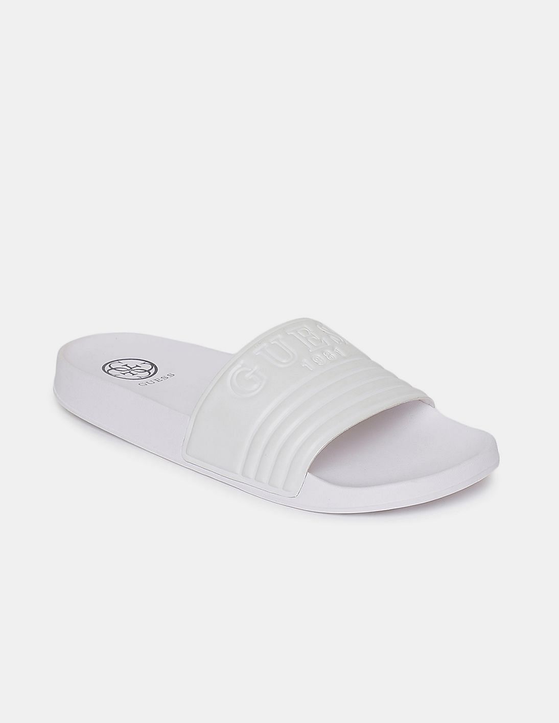 Buy GUESS Women Light Pink Samosa Logo Print Slides - NNNOW.com