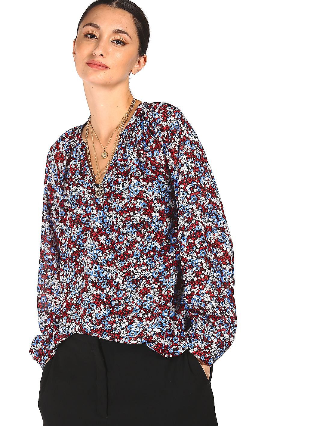 Buy Tommy Hilfiger Women Blue Long Sleeve Floral Print Shirt - NNNOW.com