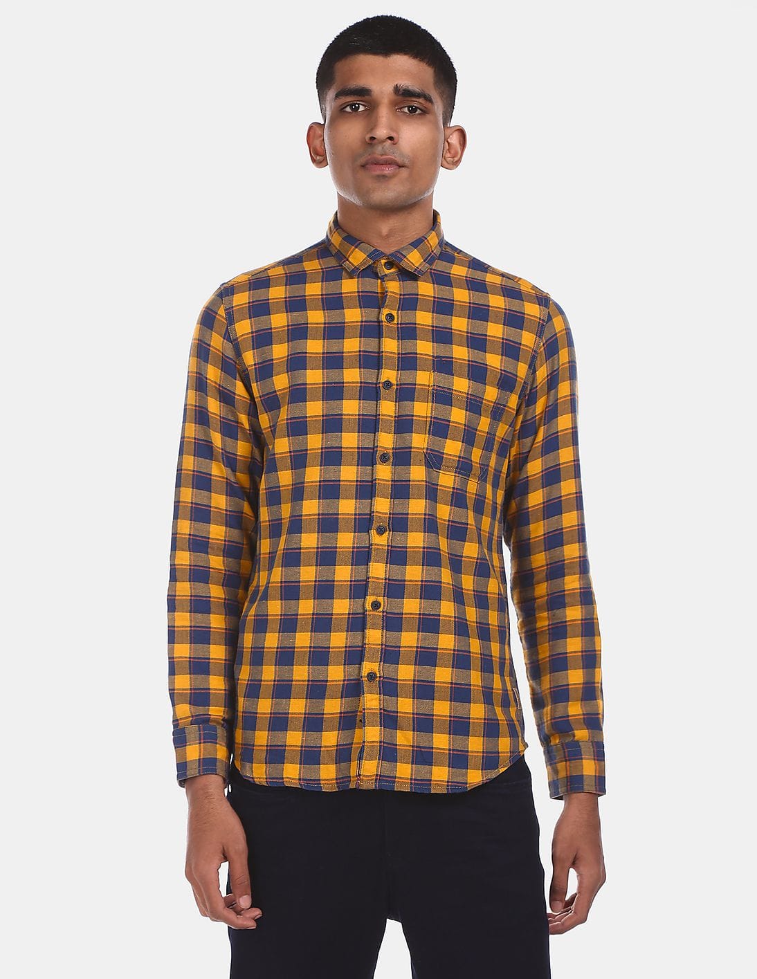 Blue Long Sleeve Check Casual Shirt 