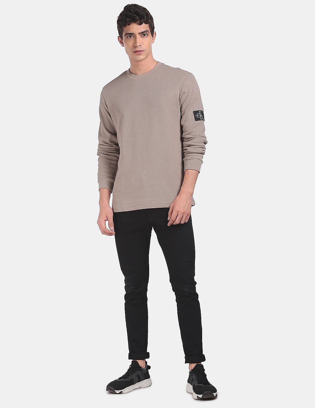 Buy Calvin Klein Men Grey Monogram Badge Waffle Patterned