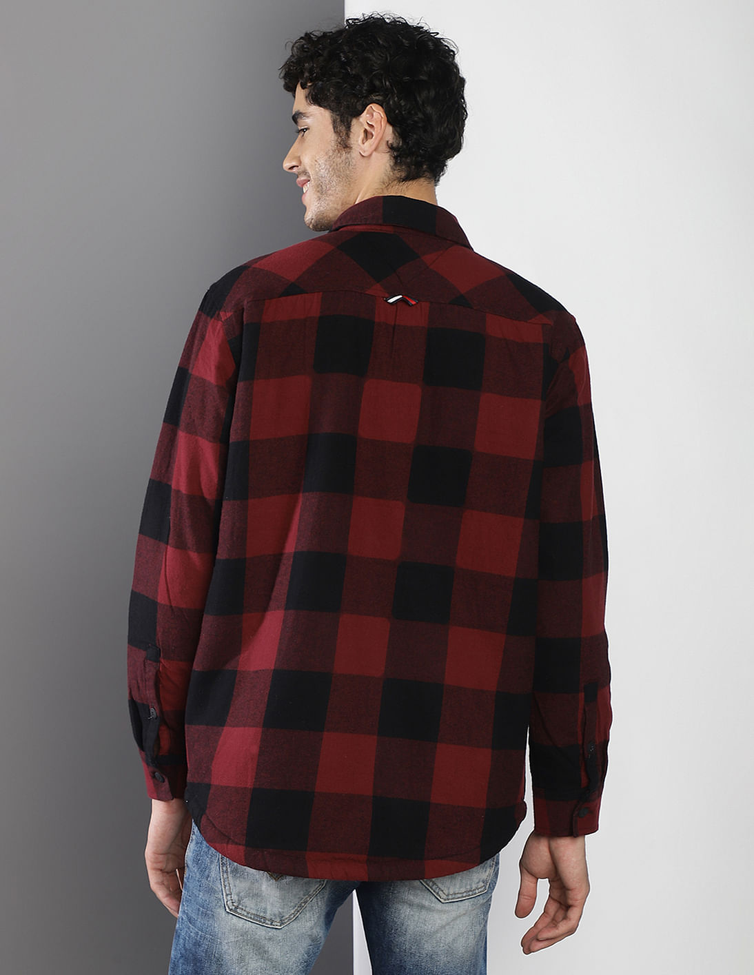 Buy Tommy Hilfiger Men Red Buffalo Check Sherpa Flannel Overshirt -  NNNOW.com