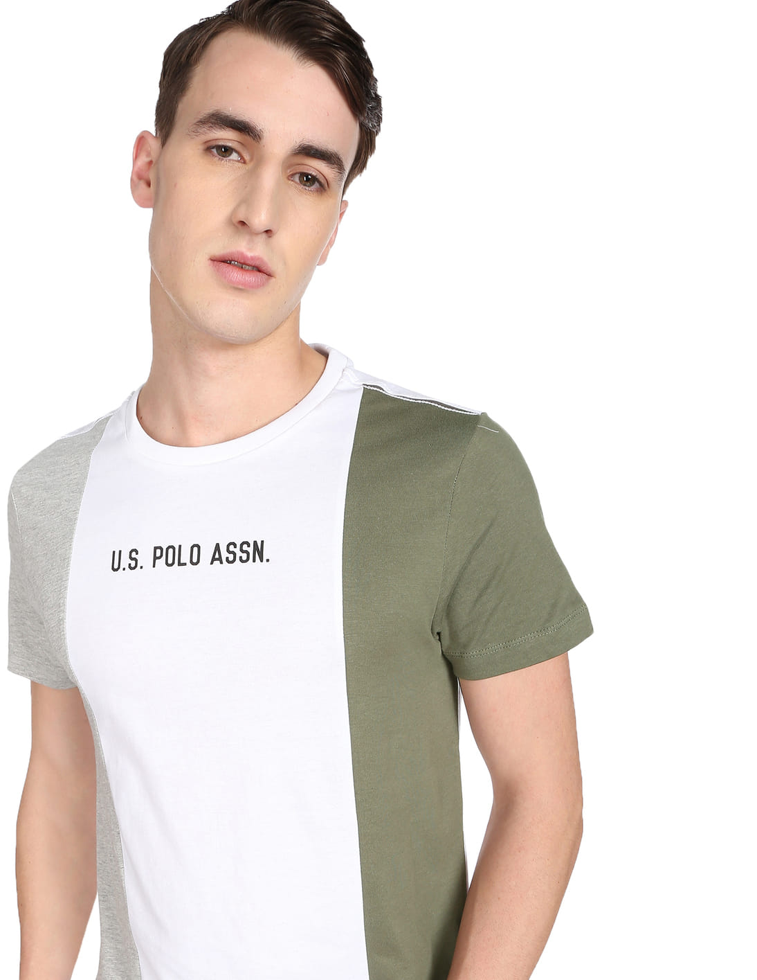 Buy U.S. Polo Assn. Denim Co. Men White Ribbed Crew Neck Colour Block T