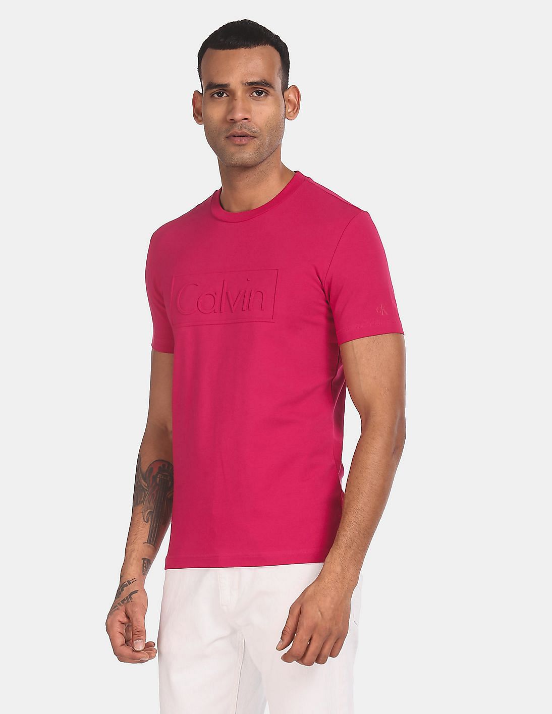 Calvin Klein Gold Logo Rose Pink Slim Fit T-Shirt