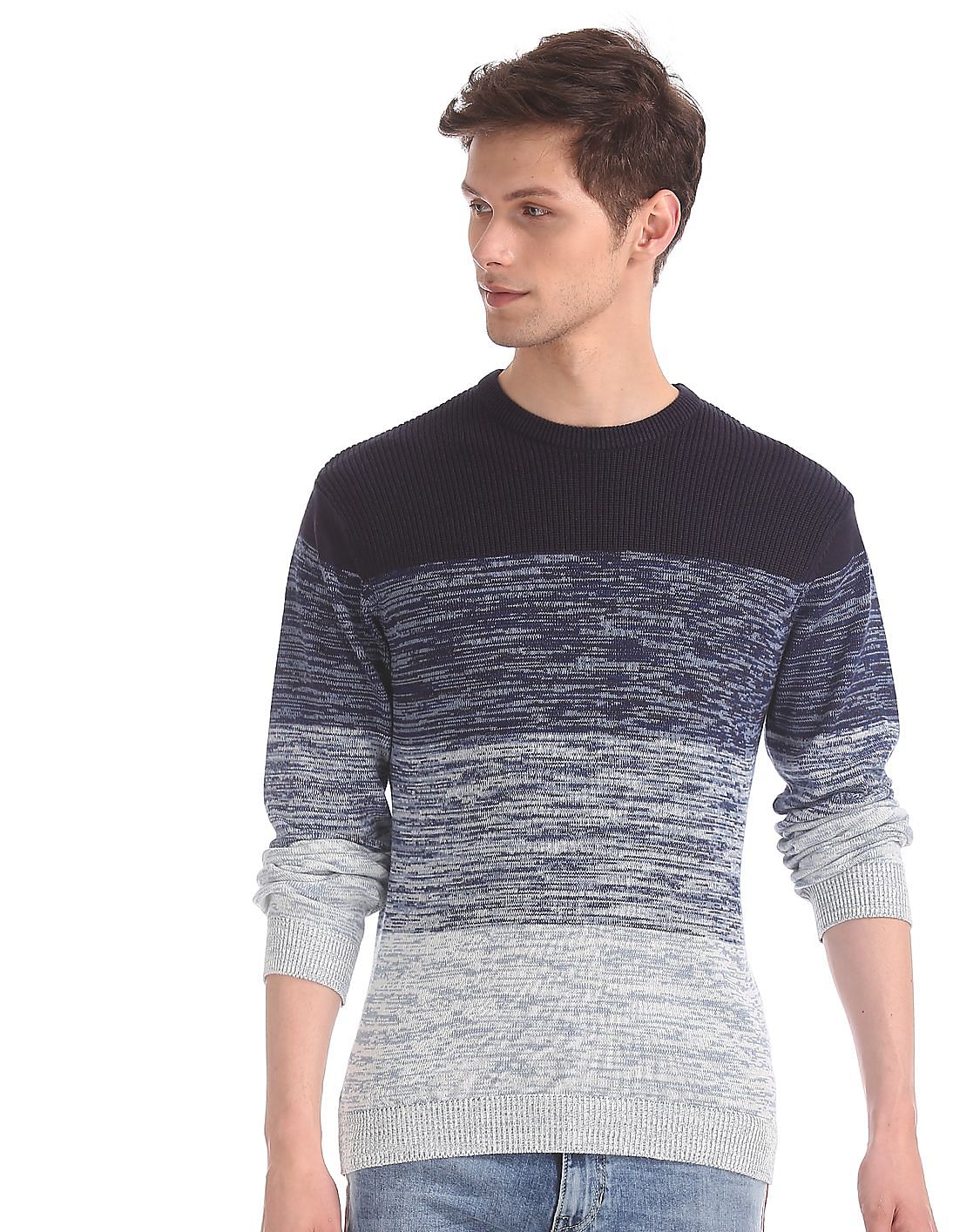Buy Men Blue Crew Neck Patterned Knit Sweater online at NNNOW.com