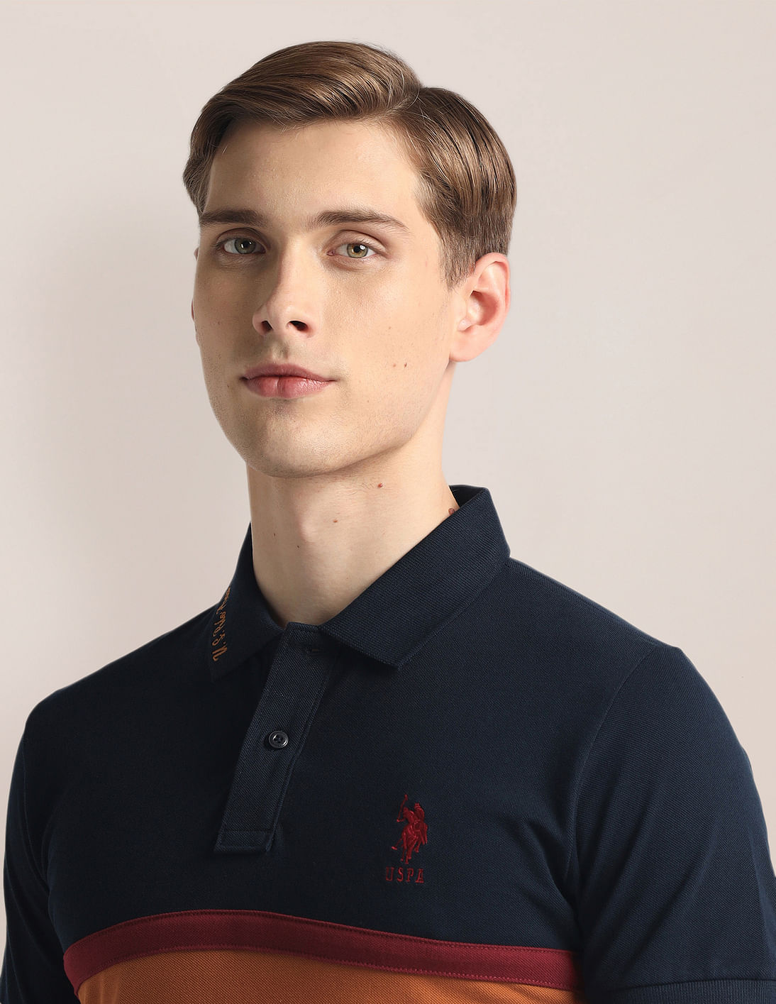 Buy U.S. Polo Assn. Ribbed Collar Colour Block Polo Shirt