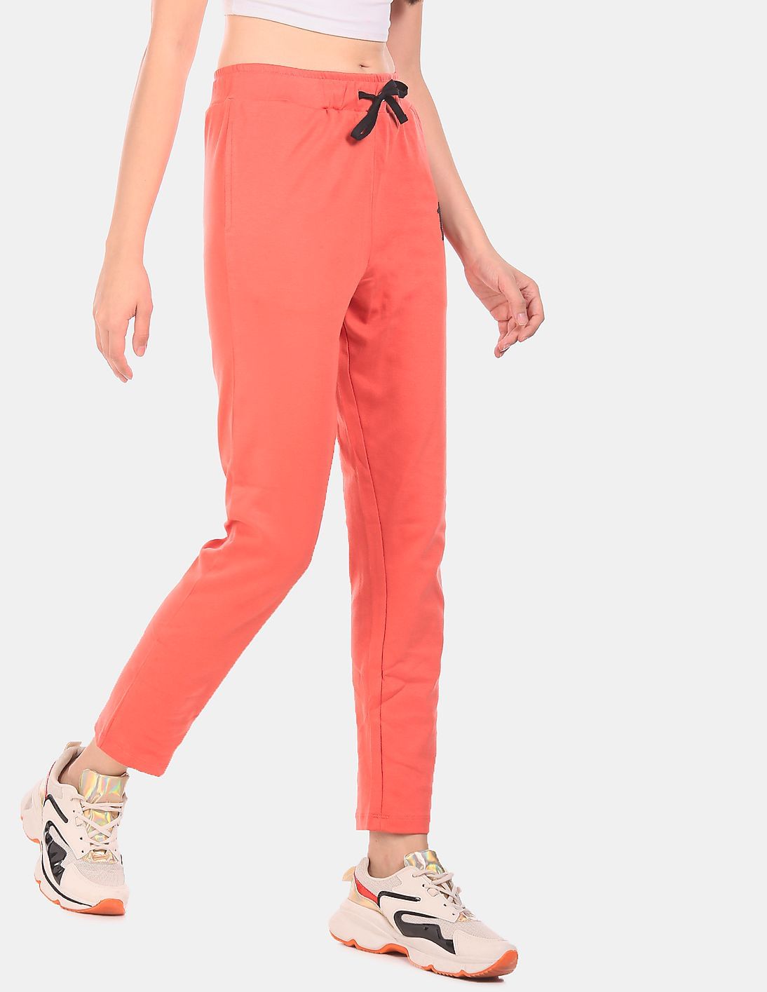 Buy SUGR Women Orange Drawstring Waist Solid Track Pants