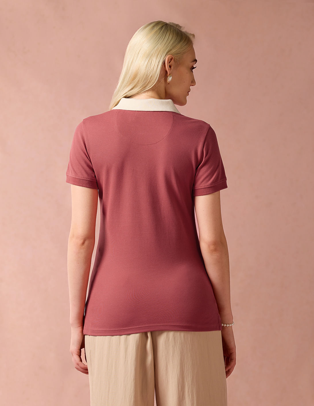 Buy U.S. Polo Assn. Women Contrast Placket Cotton Polo Shirt